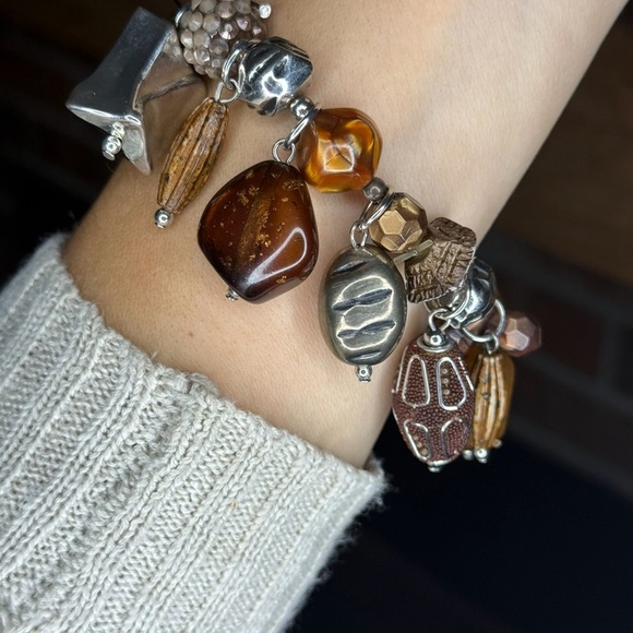 Vintage Treska Elegant Earth Tones Brown and Silver Beaded Bracelet Handmade - Picture 8 of 13